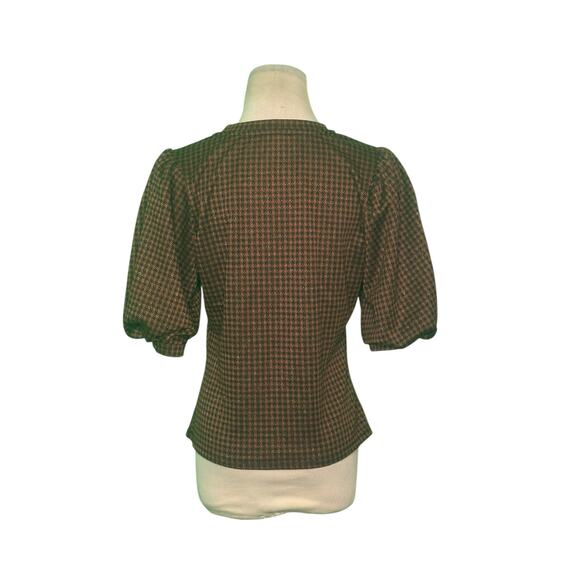 IRIS brown plaid puff short sleeves top size Medium - Picture 2 of 8